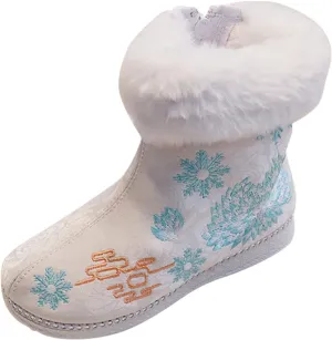 3 to 13 Years Ankle Shoes for Baby Children Warm Cotton Boots Embroidered Boots National Boots (White, 3 Big Kids)