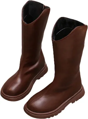 Baby Low Heel Boots Christmas Winter Girls Ankle Boots Mid Leg Solid Color Zipper Classic (Brown, 12.5 Little Child)