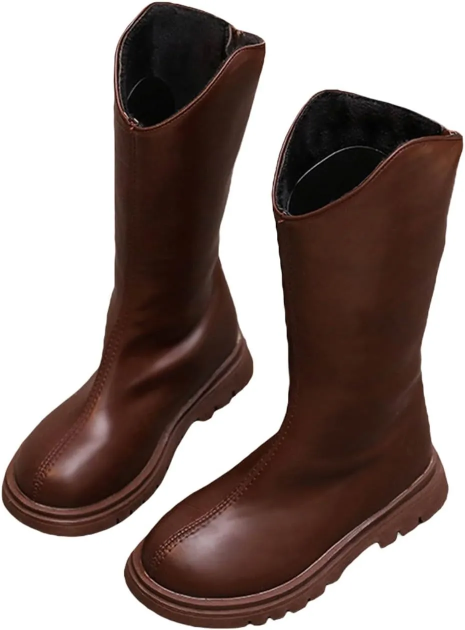 Baby Low Heel Boots Christmas Winter Girls Ankle Boots Mid Leg Solid Color Zipper Classic (Brown, 12.5 Little Child)