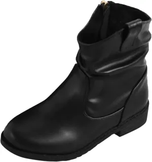 Baby Warm Shoes Girls Zip Side Slouchy Boots Western Boots Kids Ankle Boots Low Heel Riding (Black, 13 Little Child)