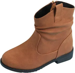 Baby Warm Shoes Girls Zip Side Slouchy Boots Western Boots Kids Ankle Boots Low Heel Riding (Yellow, 1.5 Big Kids)