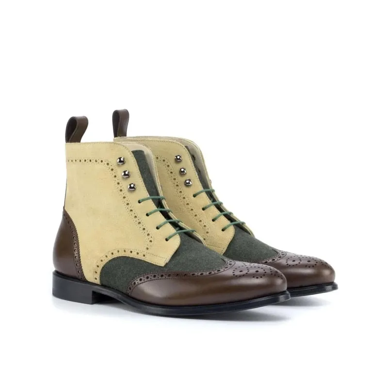 Beige Mixed Colors Square Toe Boots