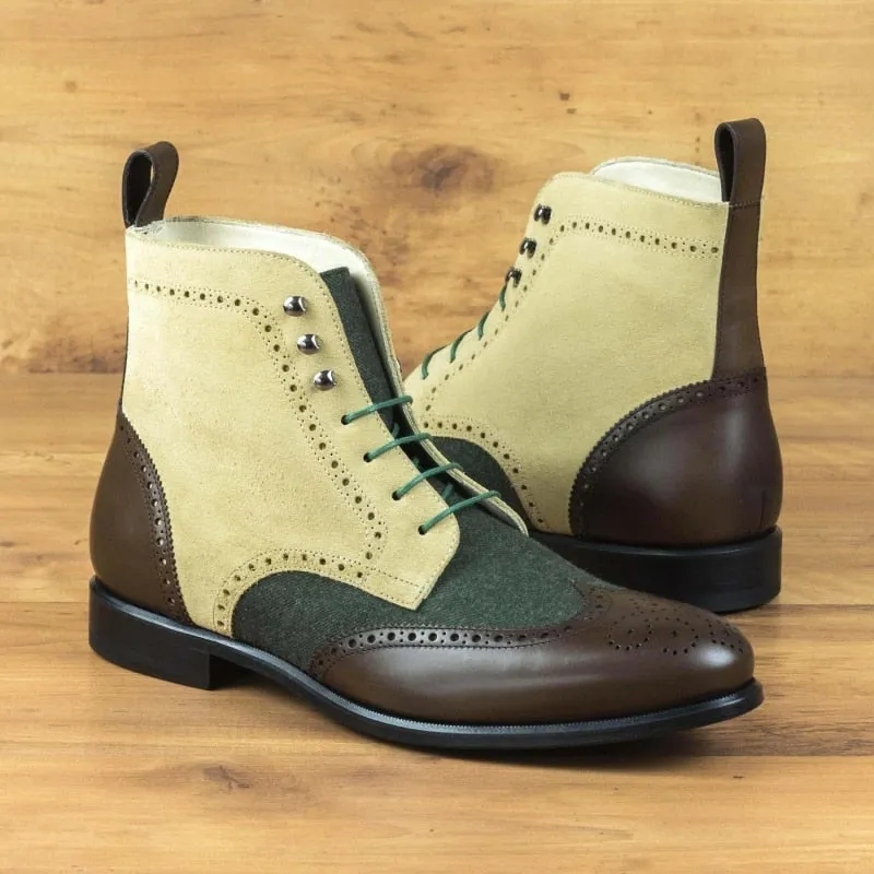 Beige Mixed Colors Square Toe Boots