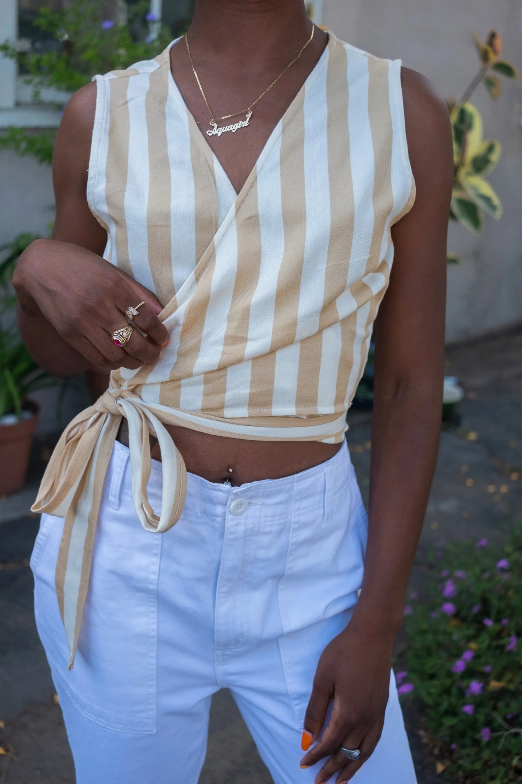 Camel Stripe Wrap Top