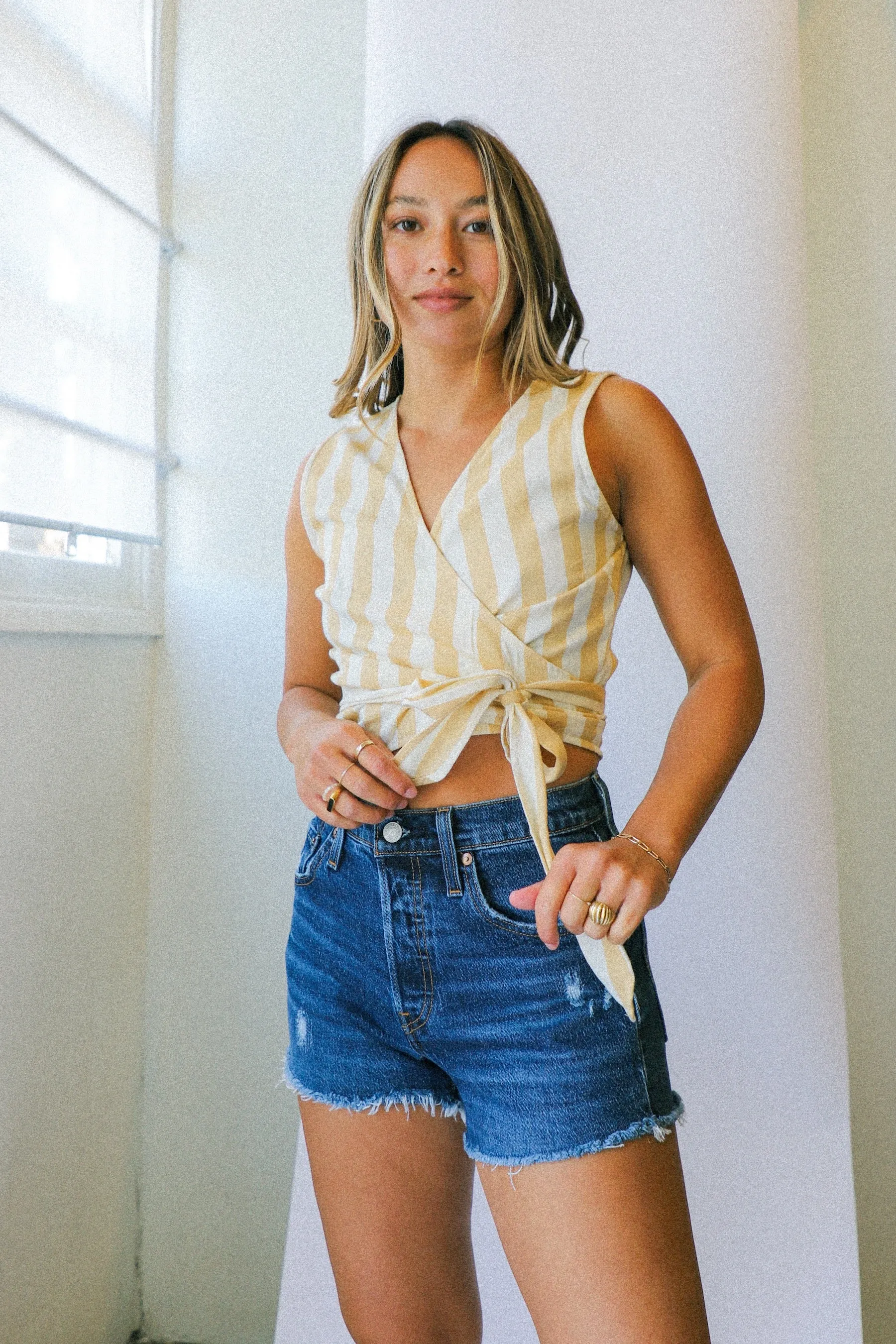 Camel Stripe Wrap Top