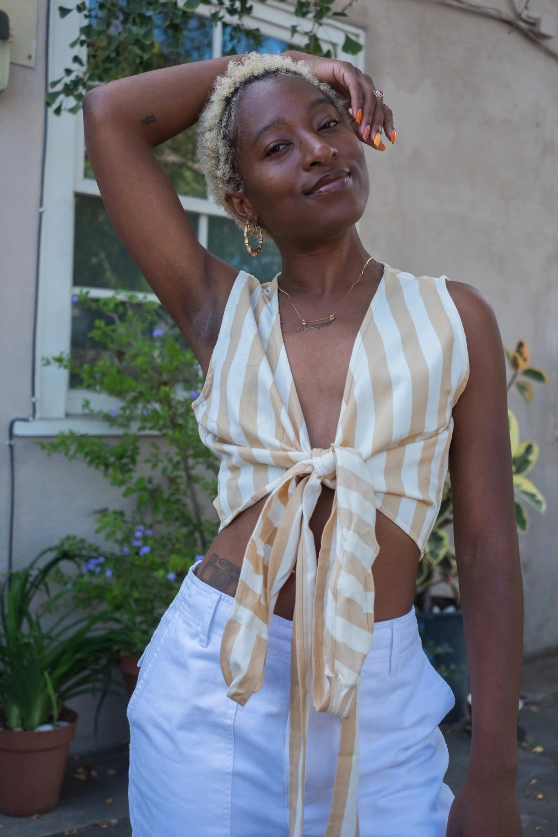 Camel Stripe Wrap Top