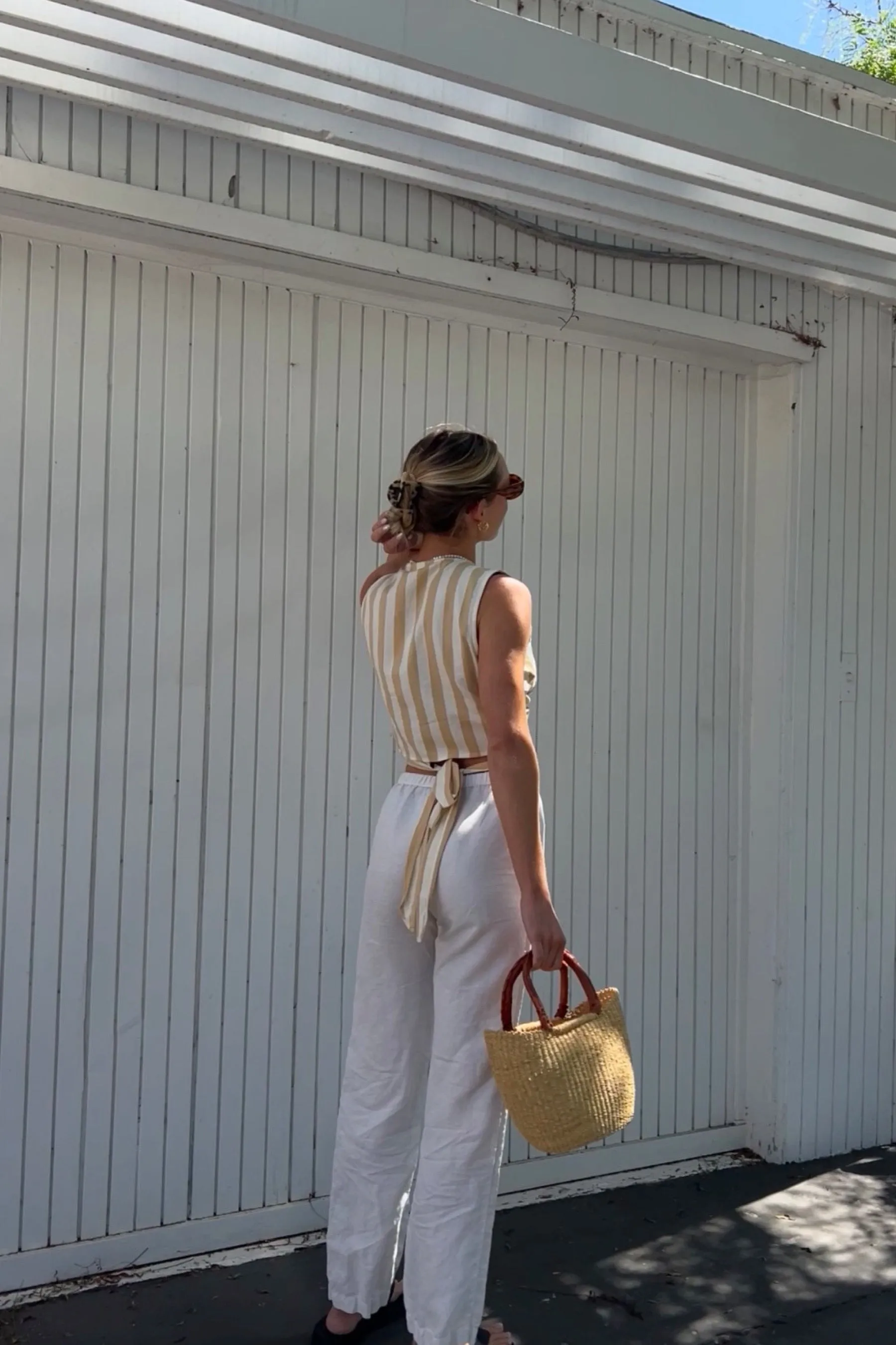 Camel Stripe Wrap Top