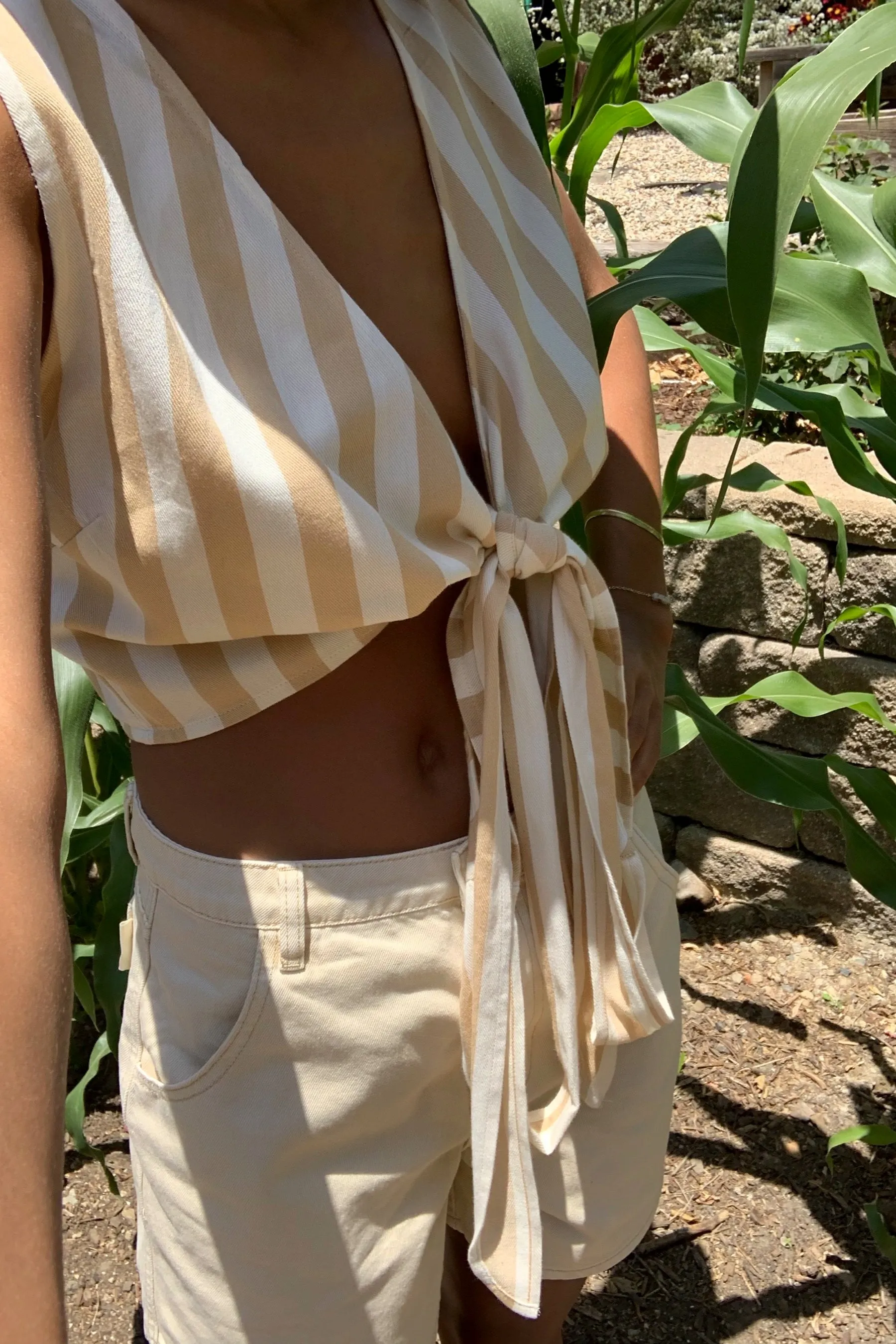 Camel Stripe Wrap Top