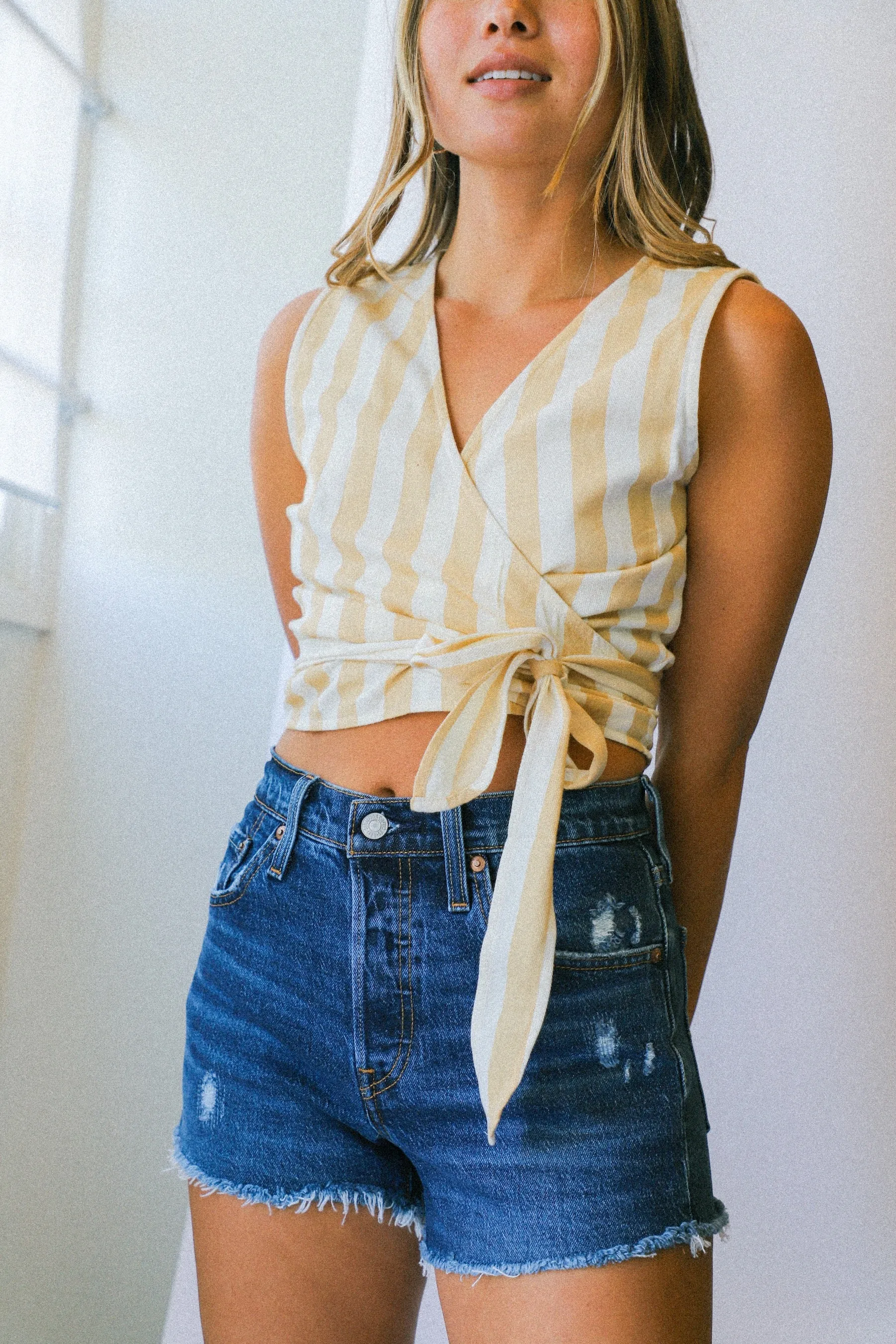 Camel Stripe Wrap Top