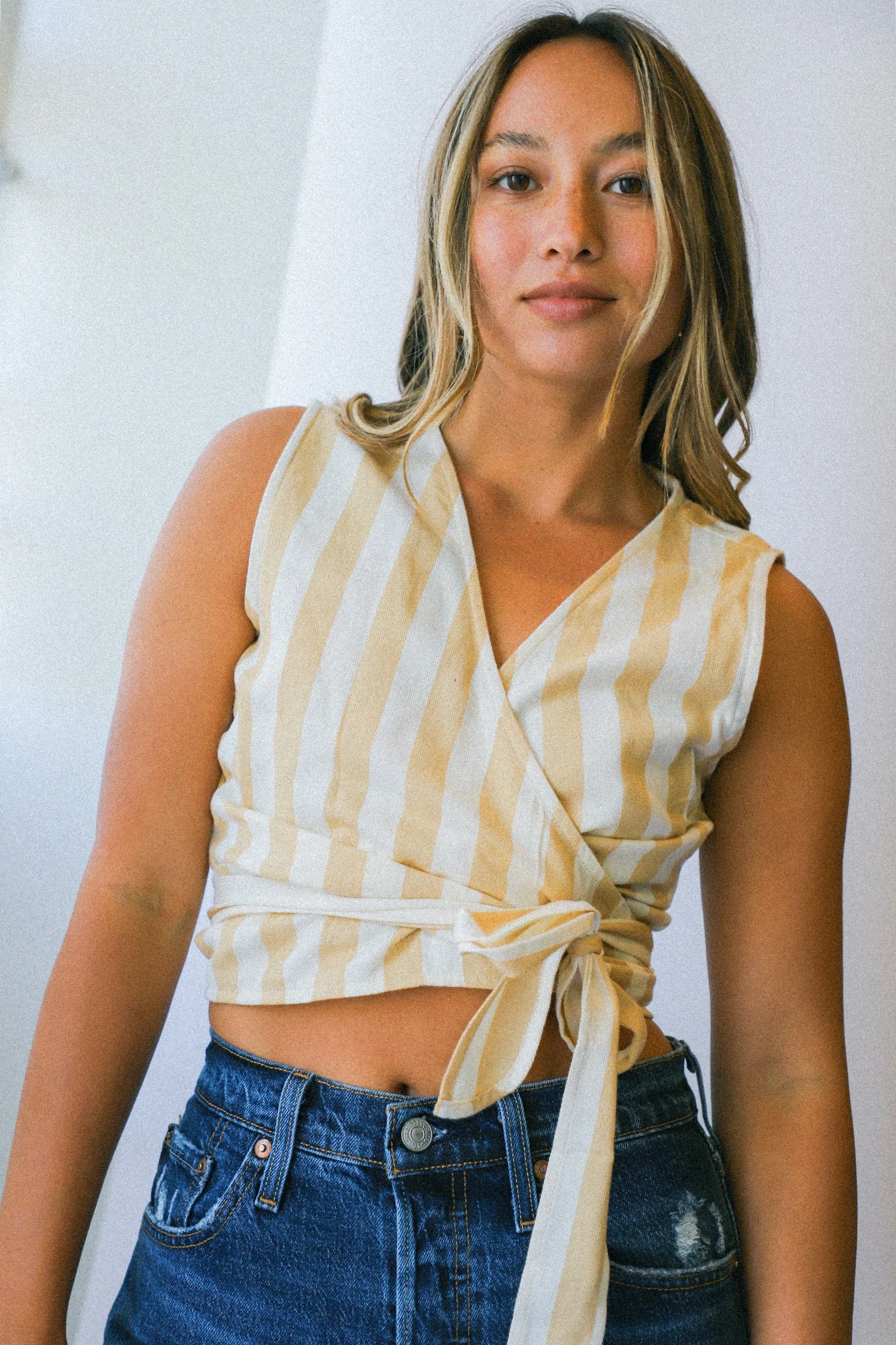 Camel Stripe Wrap Top