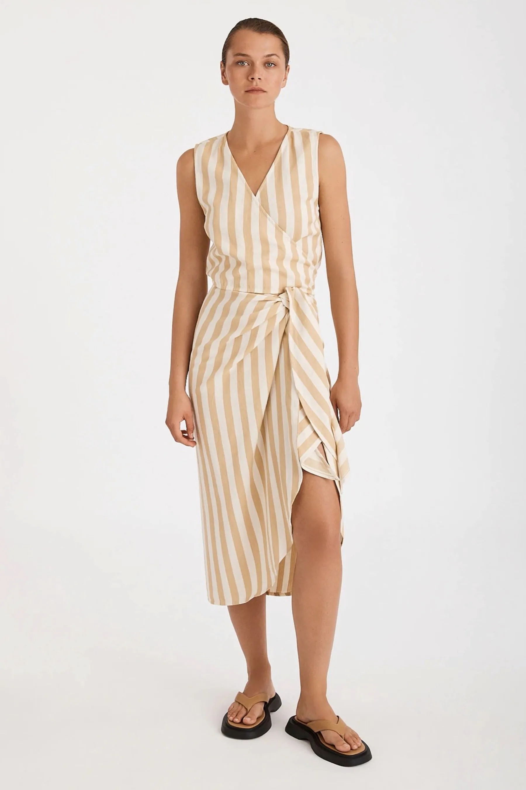 Camel Stripe Wrap Top