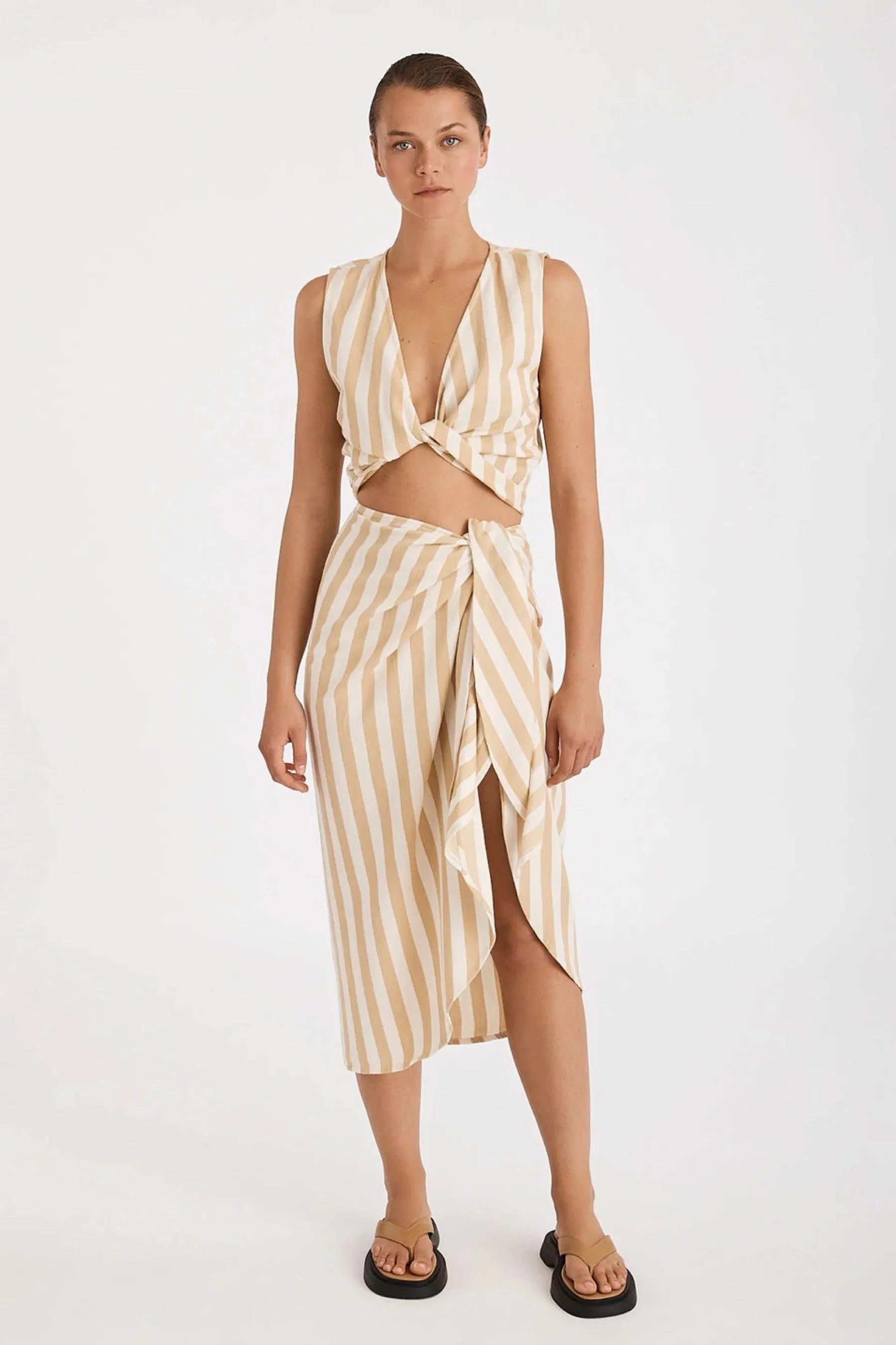 Camel Stripe Wrap Top