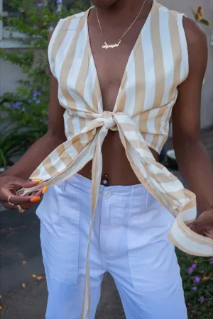 Camel Stripe Wrap Top
