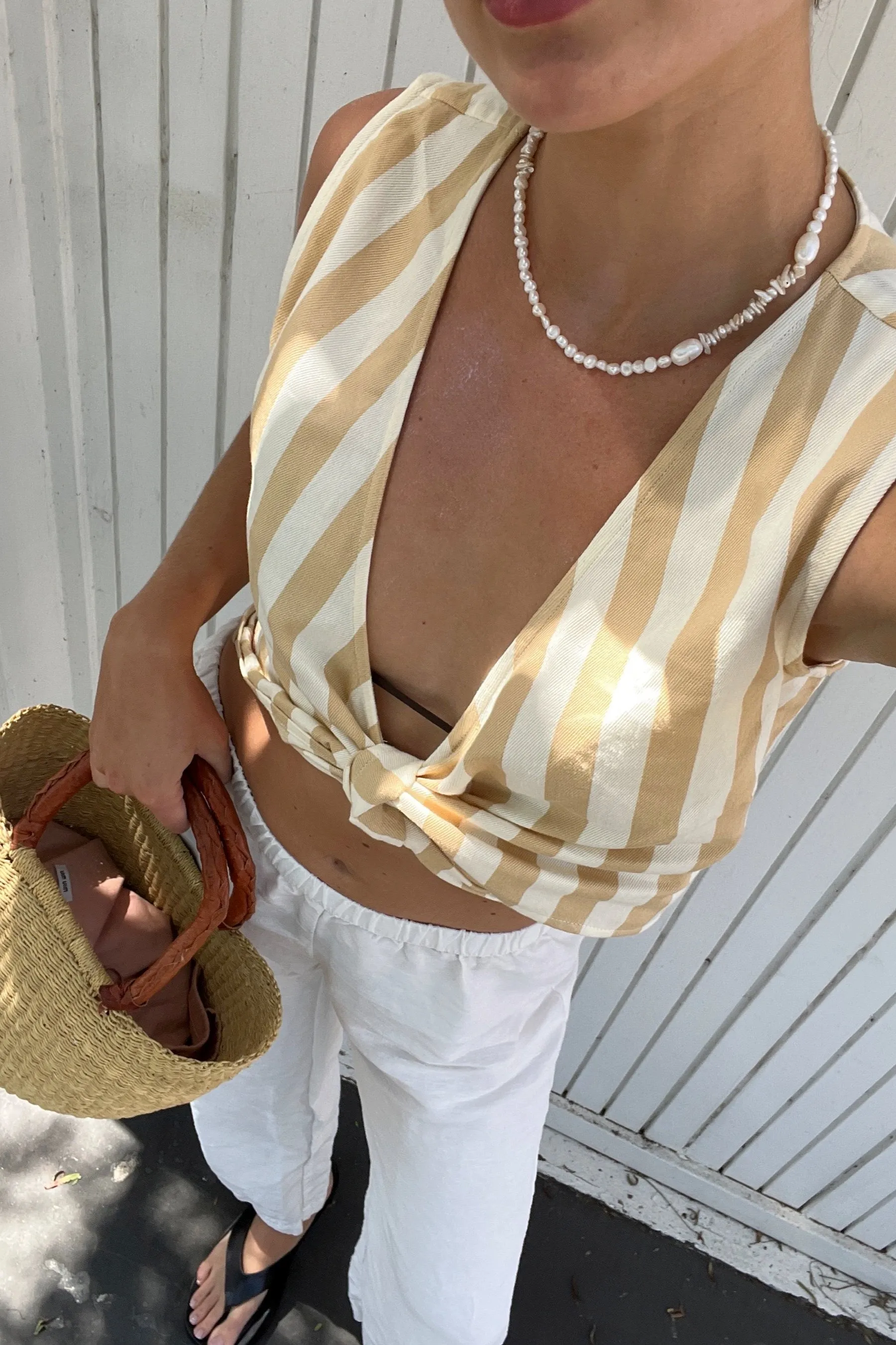 Camel Stripe Wrap Top