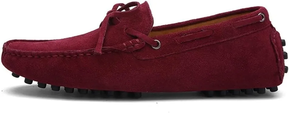 Easy to Put and Remove. Driving Moccasins Loafer Shoes for Men Genuine Leather Round Toe Stitching Details Suede Vamp Deck Shoes Lightweight Anti-Slip Flexible Casual for All Occasions