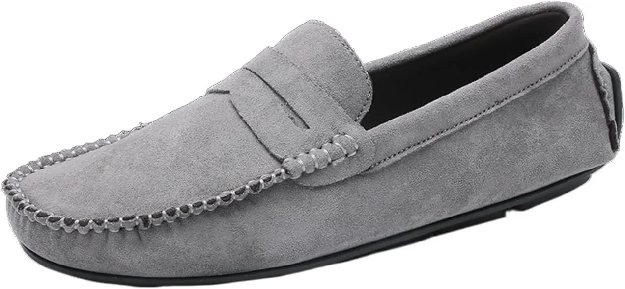 Easy to Put and Remove. Loafer Shoes Driving Moccasins for Men Genuine Leather Round Toe Suede Vamp Penny Loafer Lightweight Anti-Slip Resistant Flat Heel Flexible Outdoor for All Occasions
