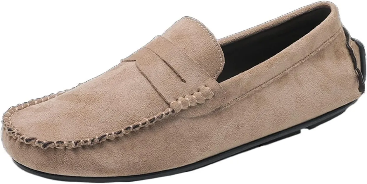 Easy to Put and Remove. Loafer Shoes Driving Moccasins for Men Genuine Leather Round Toe Suede Vamp Penny Loafer Lightweight Anti-Slip Resistant Flat Heel Flexible Outdoor for All Occasions