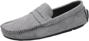 Easy to Put and Remove. Loafer Shoes Driving Moccasins for Men Genuine Leather Round Toe Suede Vamp Penny Loafer Lightweight Anti-Slip Resistant Flat Heel Flexible Outdoor for All Occasions