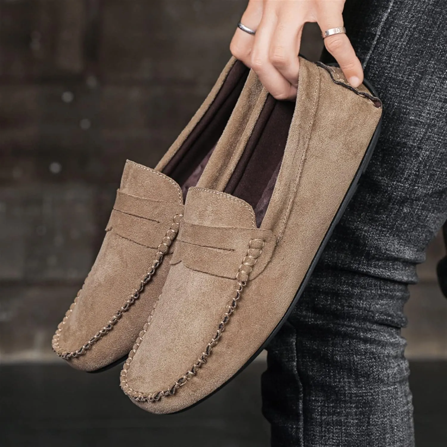 Easy to Put and Remove. Loafer Shoes Driving Moccasins for Men Genuine Leather Round Toe Suede Vamp Penny Loafer Lightweight Anti-Slip Resistant Flat Heel Flexible Outdoor for All Occasions