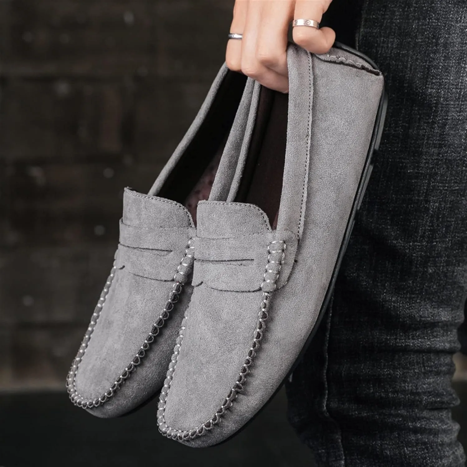 Easy to Put and Remove. Loafer Shoes Driving Moccasins for Men Genuine Leather Round Toe Suede Vamp Penny Loafer Lightweight Anti-Slip Resistant Flat Heel Flexible Outdoor for All Occasions