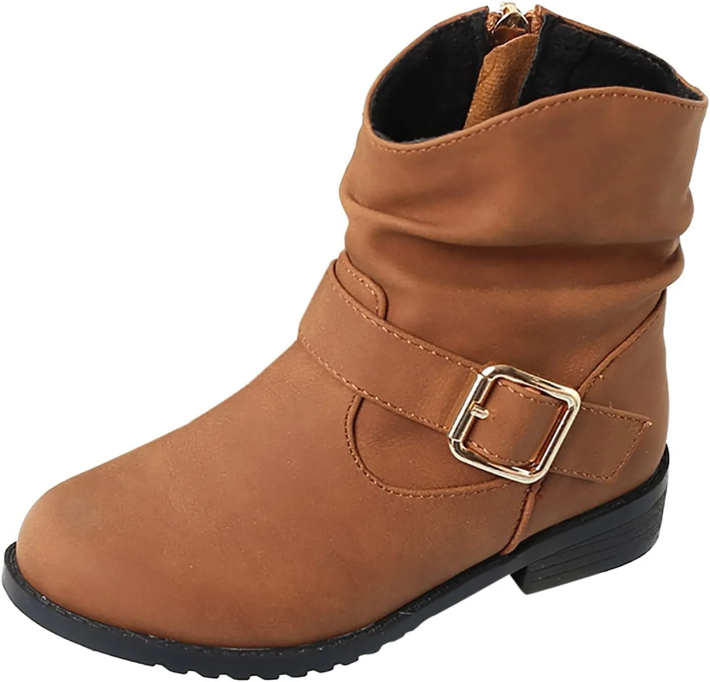 Girls Buckle Decor Slouchy Boots Western Boots Kids Ankle Boots Girls Low Heel Riding Booties Baby Boots