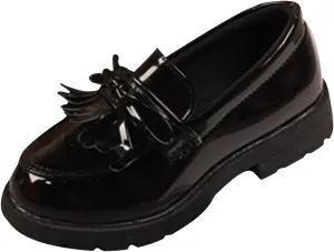 Girls Slip On Leather Loafer Tassel Bow Flats School Dress Shoes for Girls No Choirboy (Black, 35)