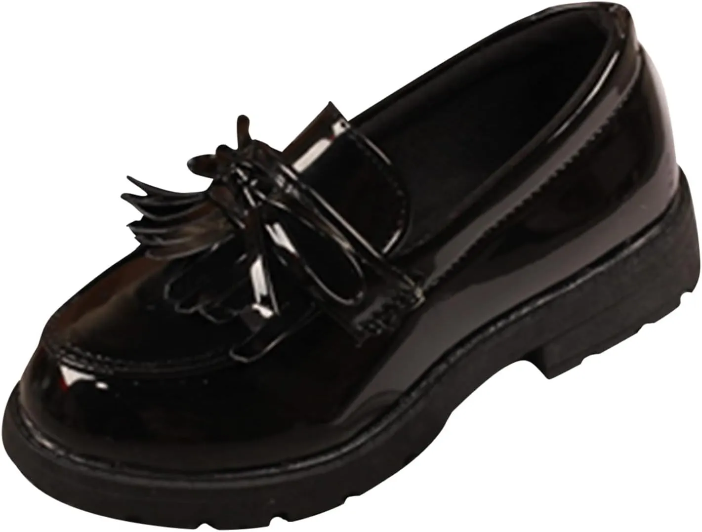 Girls Slip On Leather Loafer Tassel Bow Flats School Dress Shoes for Girls No Choirboy (Black, 35)