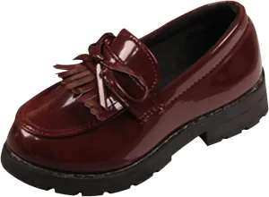 Girls Slip On Leather Loafer Tassel Bow Flats School Dress Shoes for Girls No Choirboy (Wine, 35)