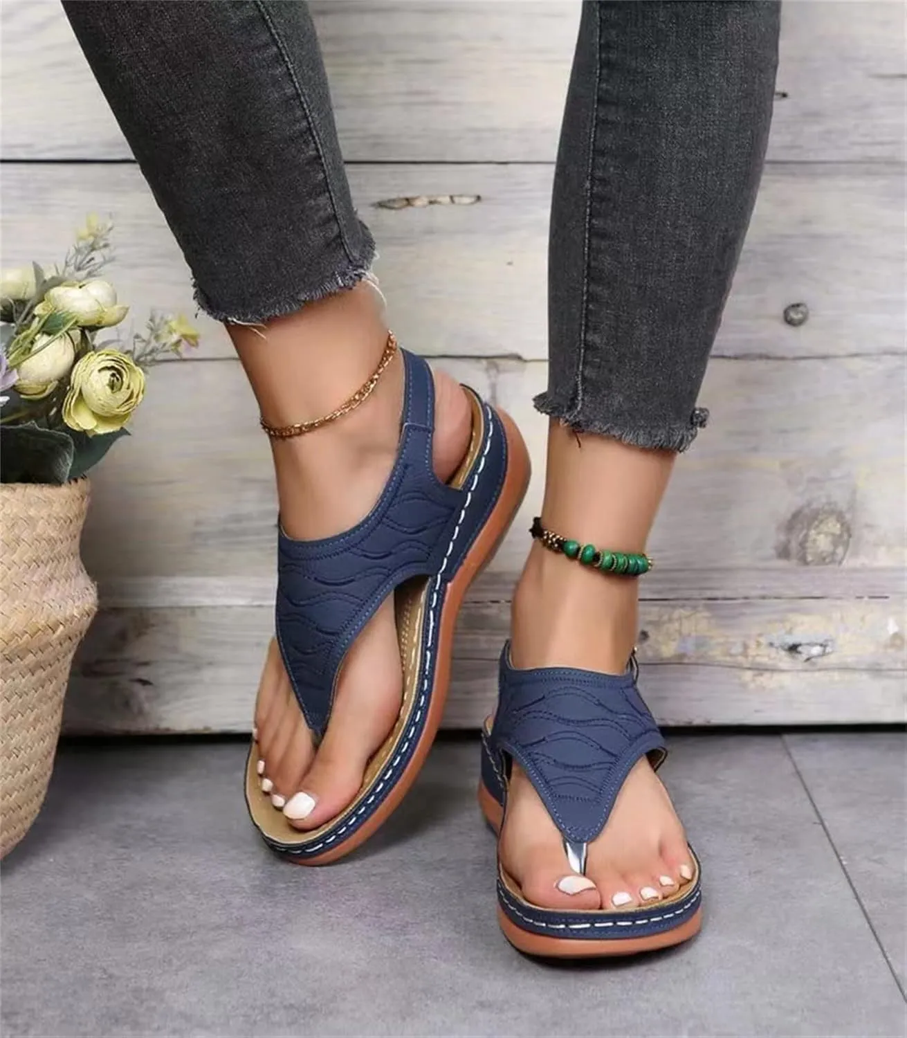 Lausiuoe Orthopedic Sandals for Women,Orthotic Flip Flops for Women Low Wedge Sandals with Arch Support for Flat Feet