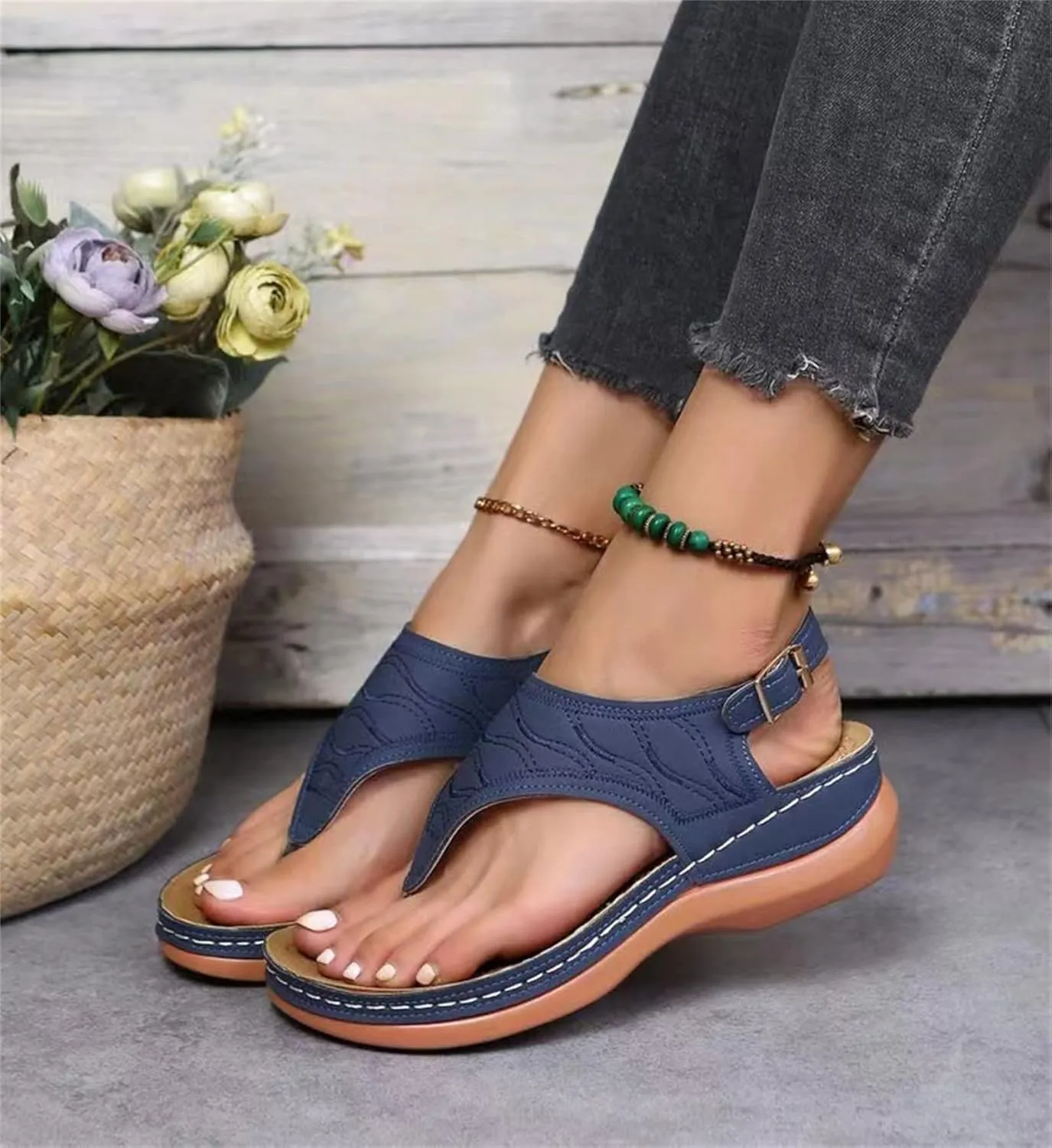 Lausiuoe Orthopedic Sandals for Women,Orthotic Flip Flops for Women Low Wedge Sandals with Arch Support for Flat Feet