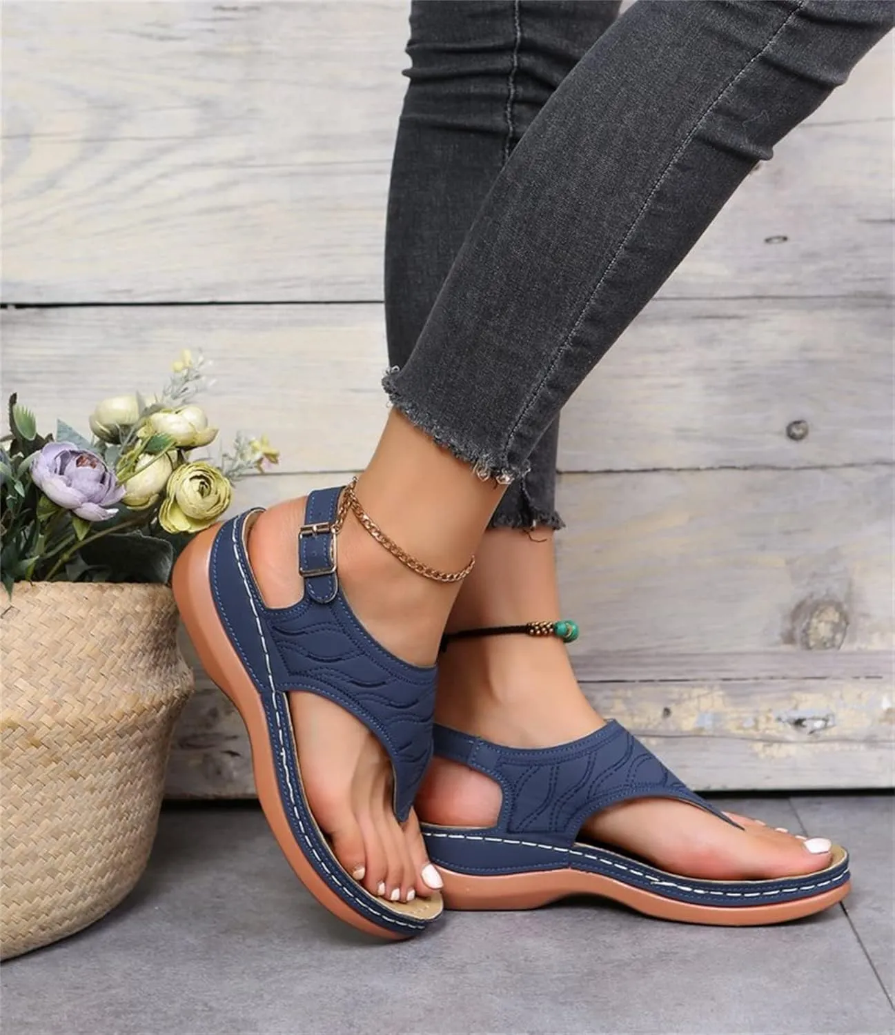 Lausiuoe Orthopedic Sandals for Women,Orthotic Flip Flops for Women Low Wedge Sandals with Arch Support for Flat Feet