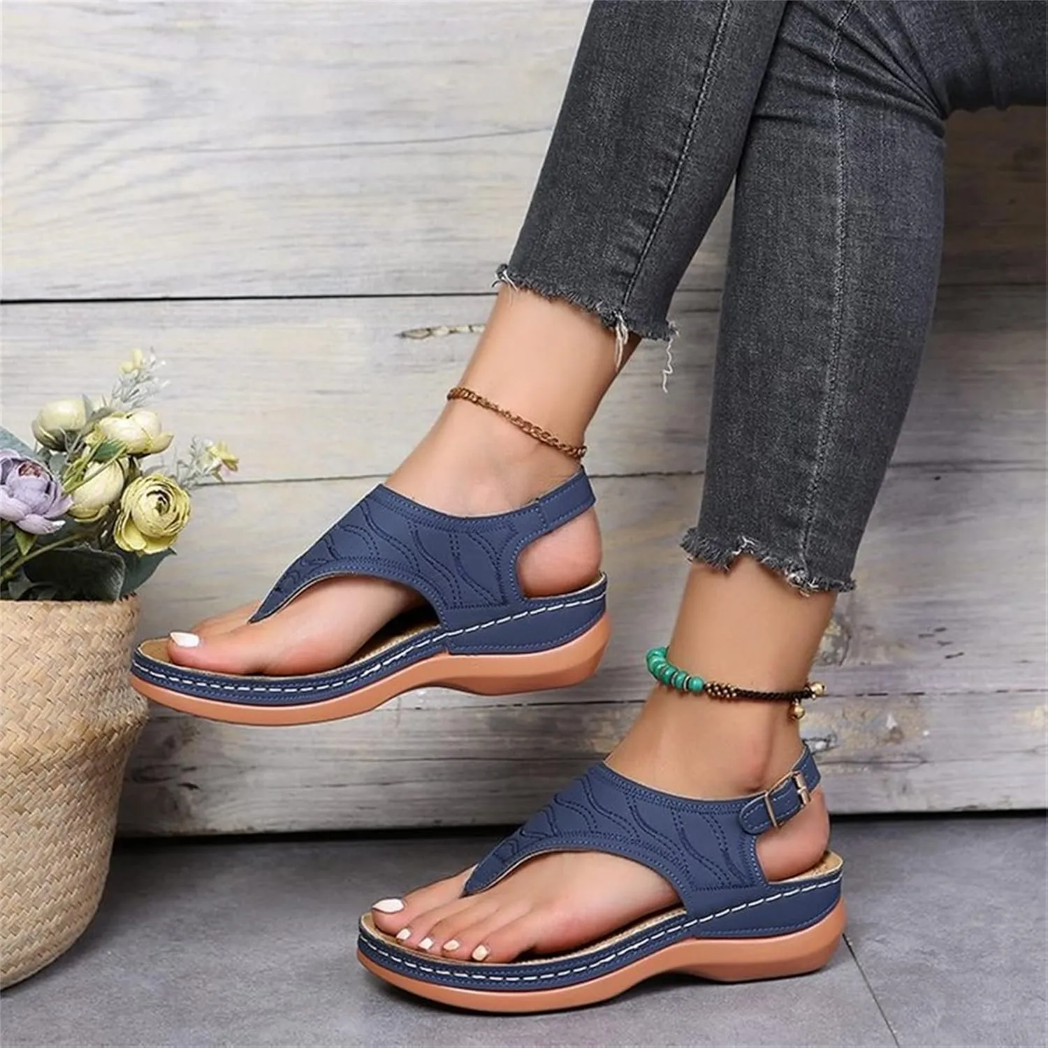 Lausiuoe Orthopedic Sandals for Women,Orthotic Flip Flops for Women Low Wedge Sandals with Arch Support for Flat Feet