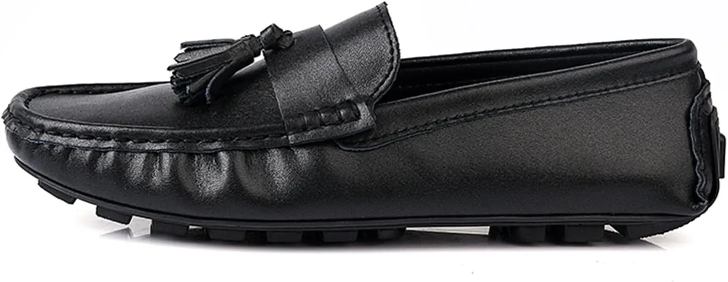 Loafer Shoes for Men Genuine Leather Tassel Stitching Details Round Toe Flexible Lightweight Anti-Slip Casual Slip on for Any Attire