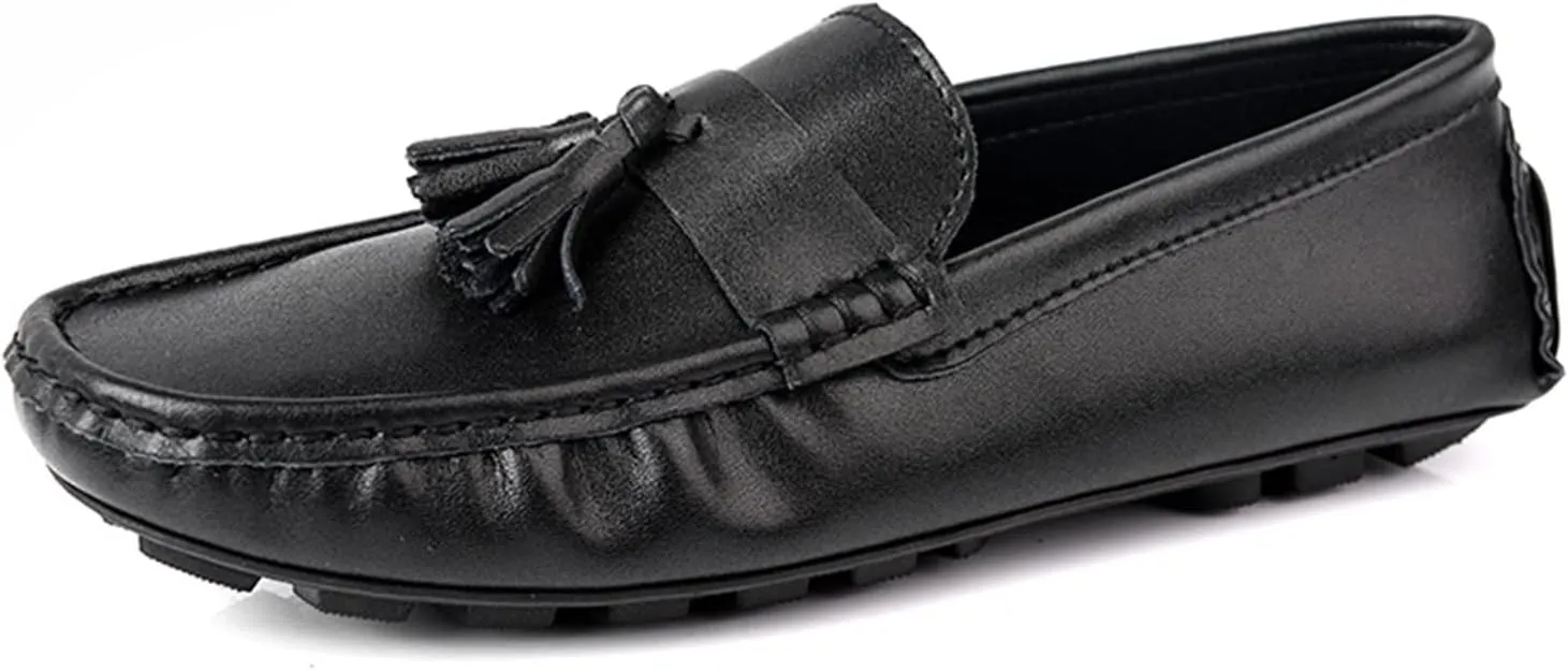 Loafer Shoes for Men Genuine Leather Tassel Stitching Details Round Toe Flexible Lightweight Anti-Slip Casual Slip on for Any Attire