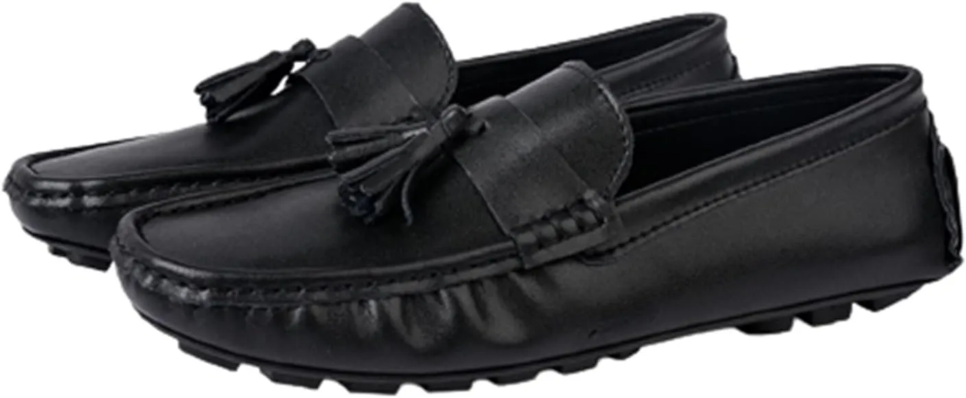 Loafer Shoes for Men Genuine Leather Tassel Stitching Details Round Toe Flexible Lightweight Anti-Slip Casual Slip on for Any Attire
