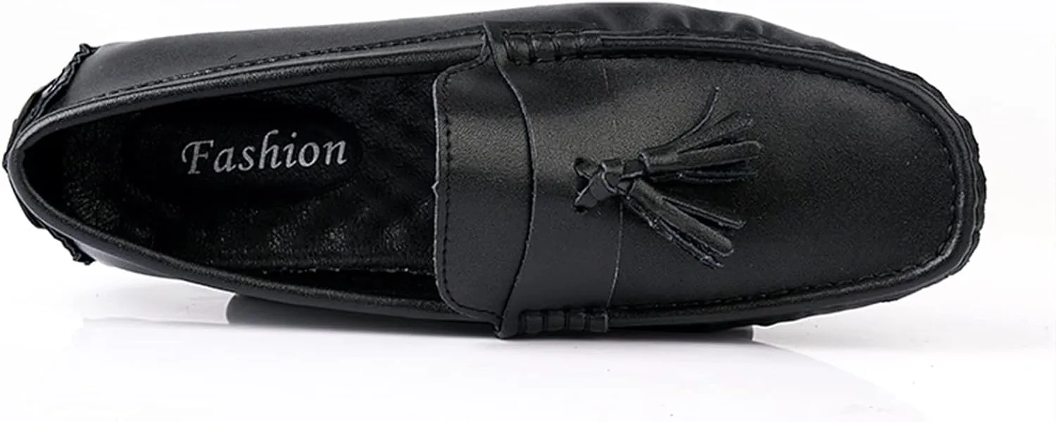 Loafer Shoes for Men Genuine Leather Tassel Stitching Details Round Toe Flexible Lightweight Anti-Slip Casual Slip on for Any Attire