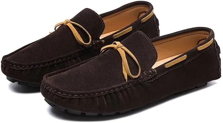 Mens Loafers Shoe Square Toe Vegan Leather Boat Driving Loafers Slip Resistant Flat Heel Lightweight Walking Slip-on