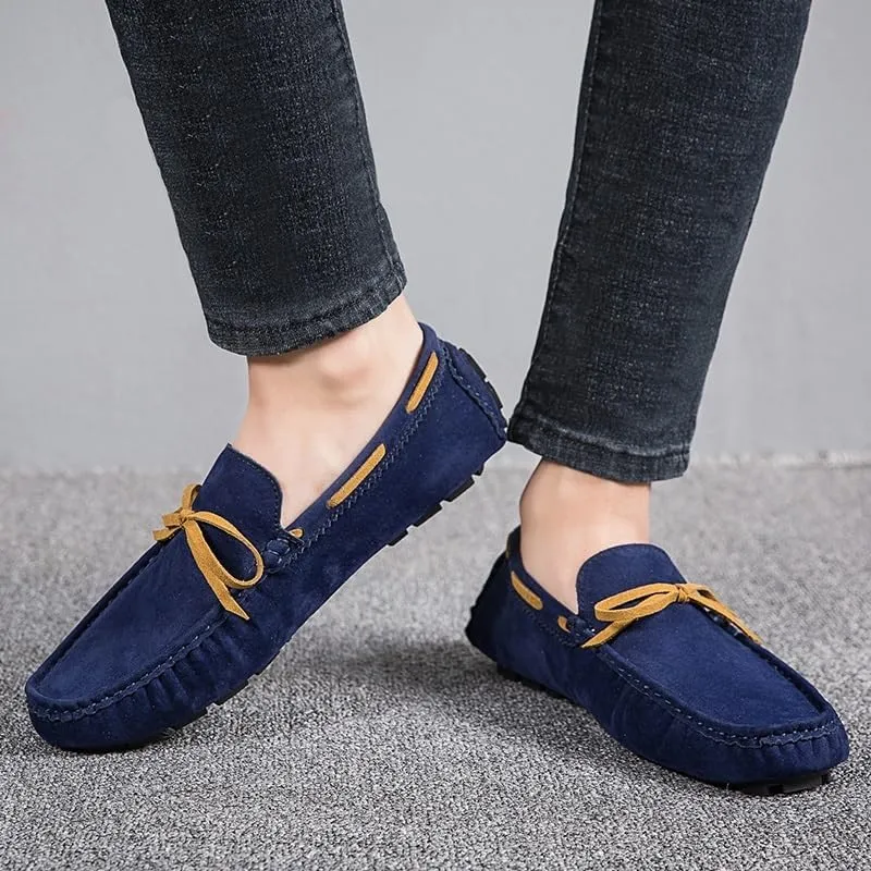 Mens Loafers Shoe Square Toe Vegan Leather Boat Driving Loafers Slip Resistant Flat Heel Lightweight Walking Slip-on