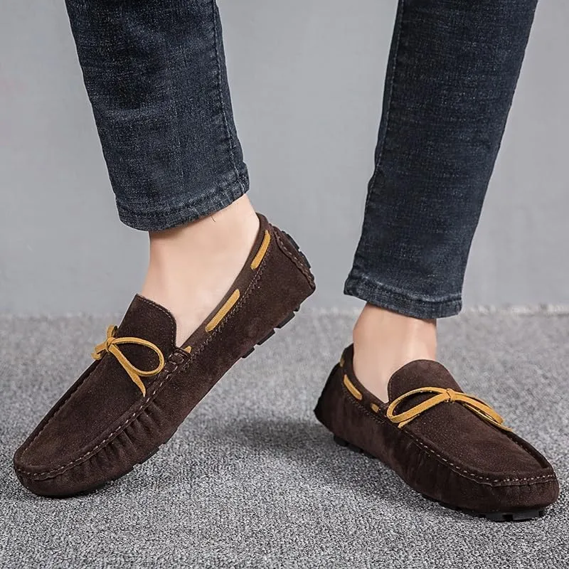 Mens Loafers Shoe Square Toe Vegan Leather Boat Driving Loafers Slip Resistant Flat Heel Lightweight Walking Slip-on