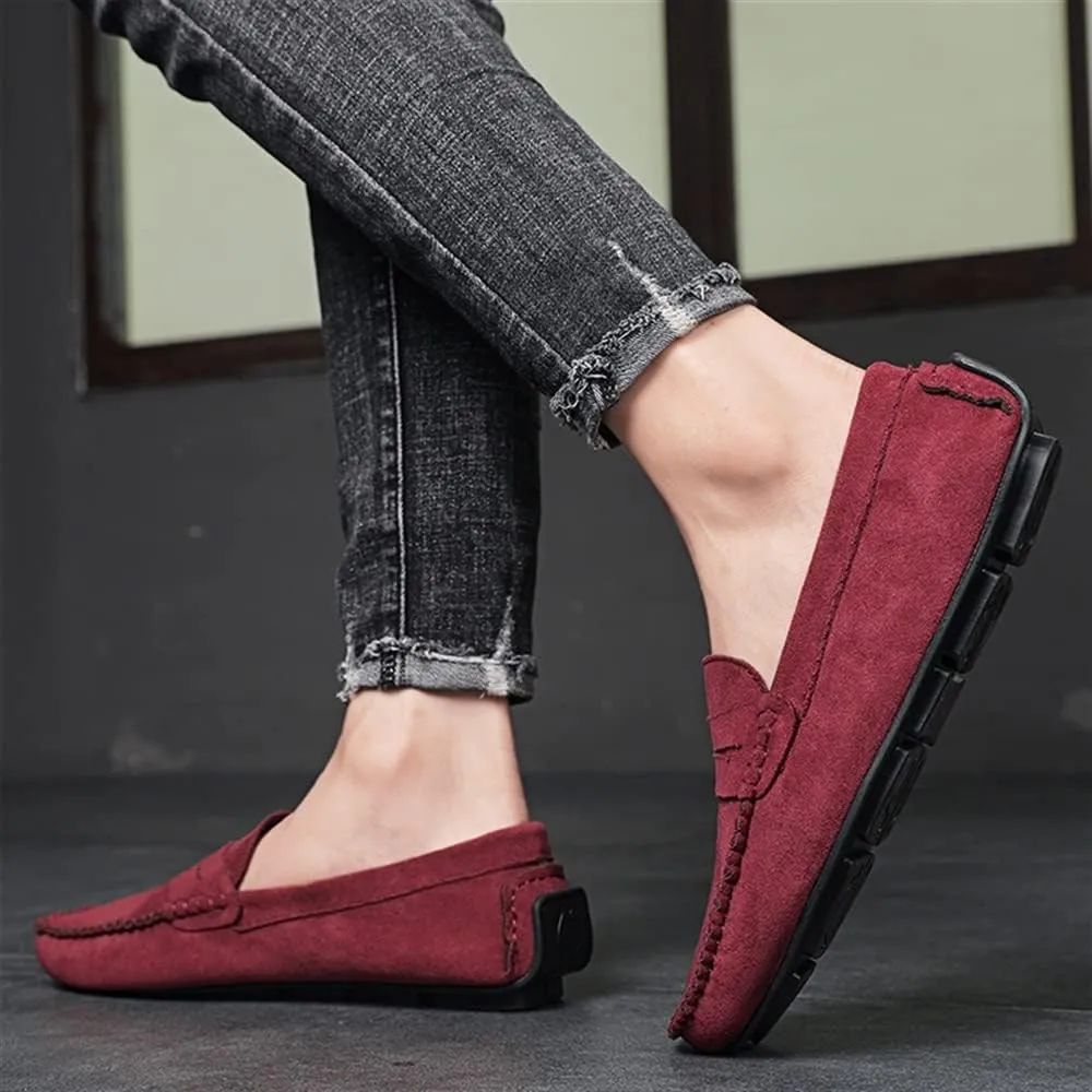 Smoking Loafer Shoes for Men Genuine Leather Round Toe Suede Vamp Penny Loafer Flexible Resistant Lightweight Anti-Slip Flat Heel Outdoor Slip On