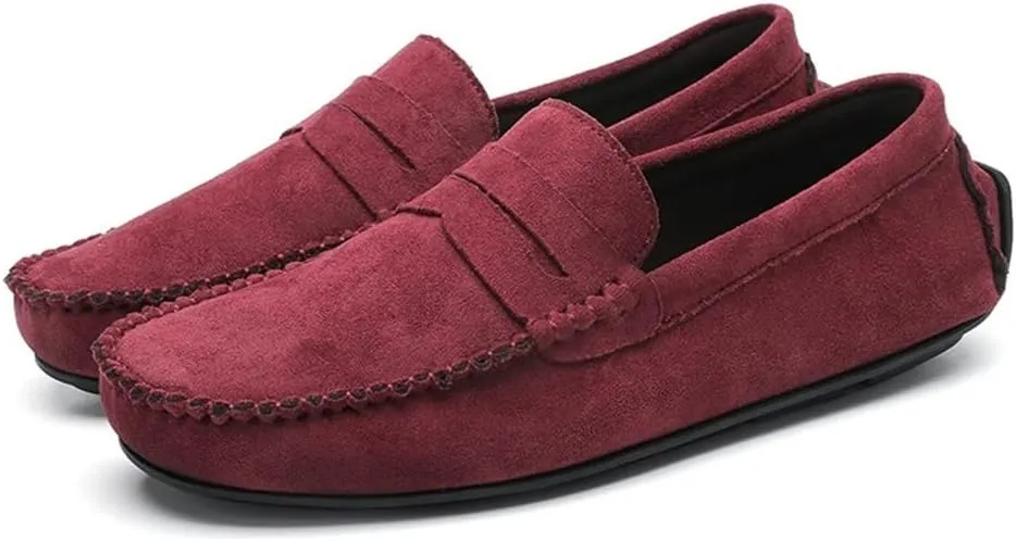 Smoking Loafer Shoes for Men Genuine Leather Round Toe Suede Vamp Penny Loafer Flexible Resistant Lightweight Anti-Slip Flat Heel Outdoor Slip On