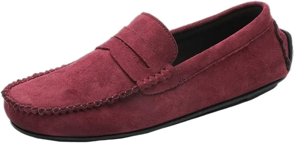 Smoking Loafer Shoes for Men Genuine Leather Round Toe Suede Vamp Penny Loafer Flexible Resistant Lightweight Anti-Slip Flat Heel Outdoor Slip On