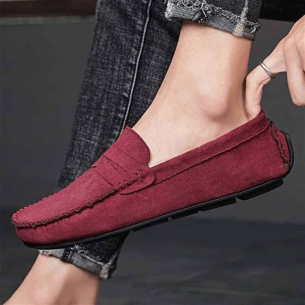 Smoking Loafer Shoes for Men Genuine Leather Round Toe Suede Vamp Penny Loafer Flexible Resistant Lightweight Anti-Slip Flat Heel Outdoor Slip On