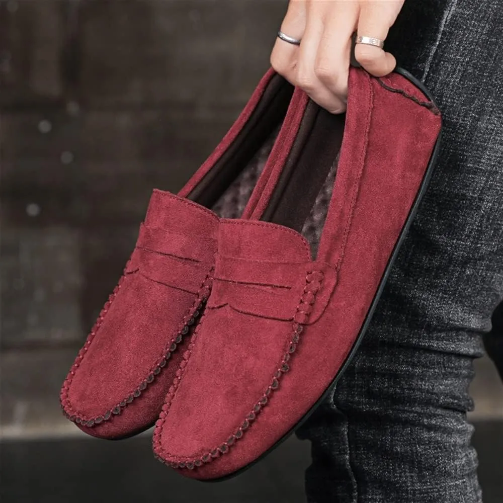 Smoking Loafer Shoes for Men Genuine Leather Round Toe Suede Vamp Penny Loafer Flexible Resistant Lightweight Anti-Slip Flat Heel Outdoor Slip On