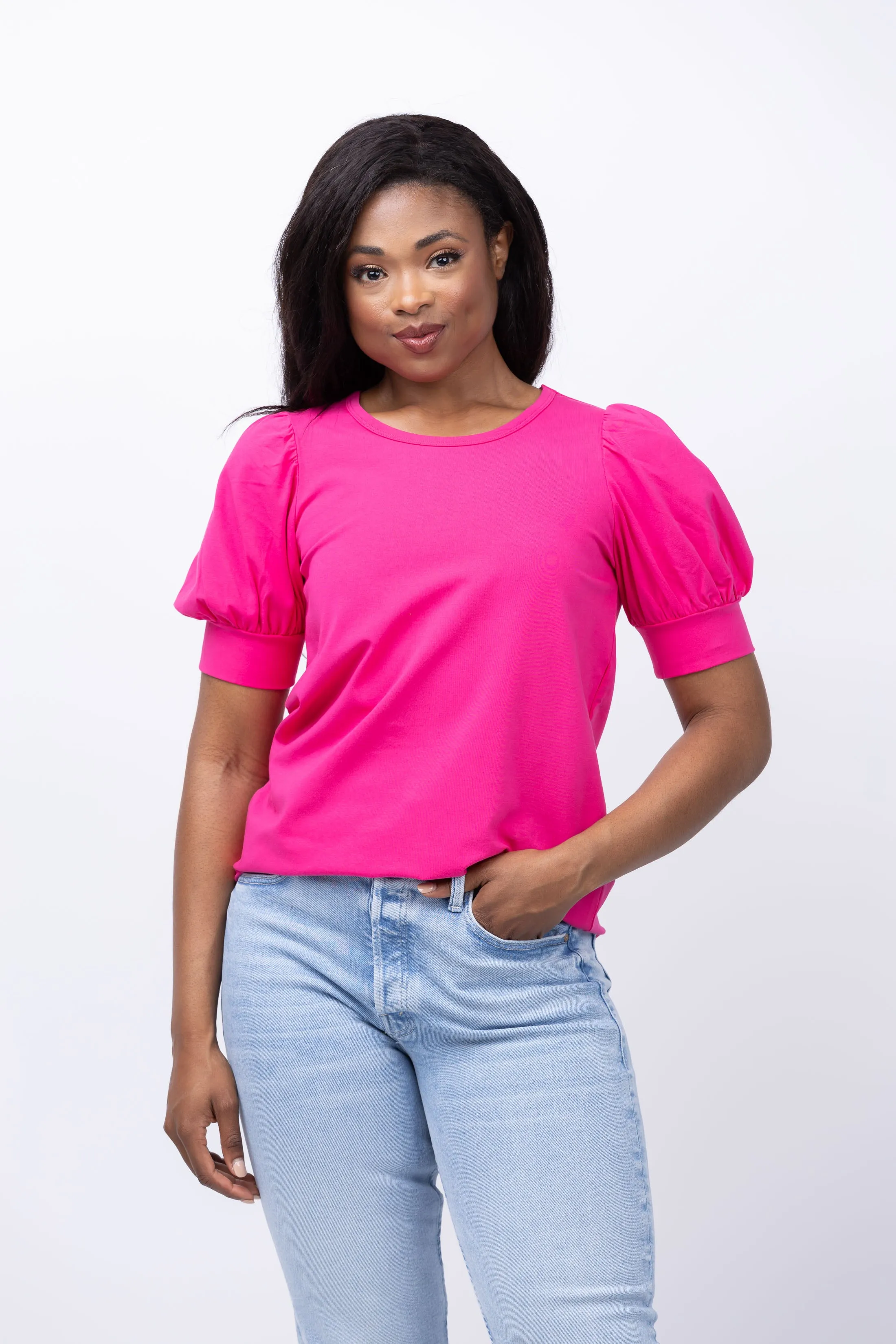 Tyler Boe Puff Sleeve Top in Hot Pink