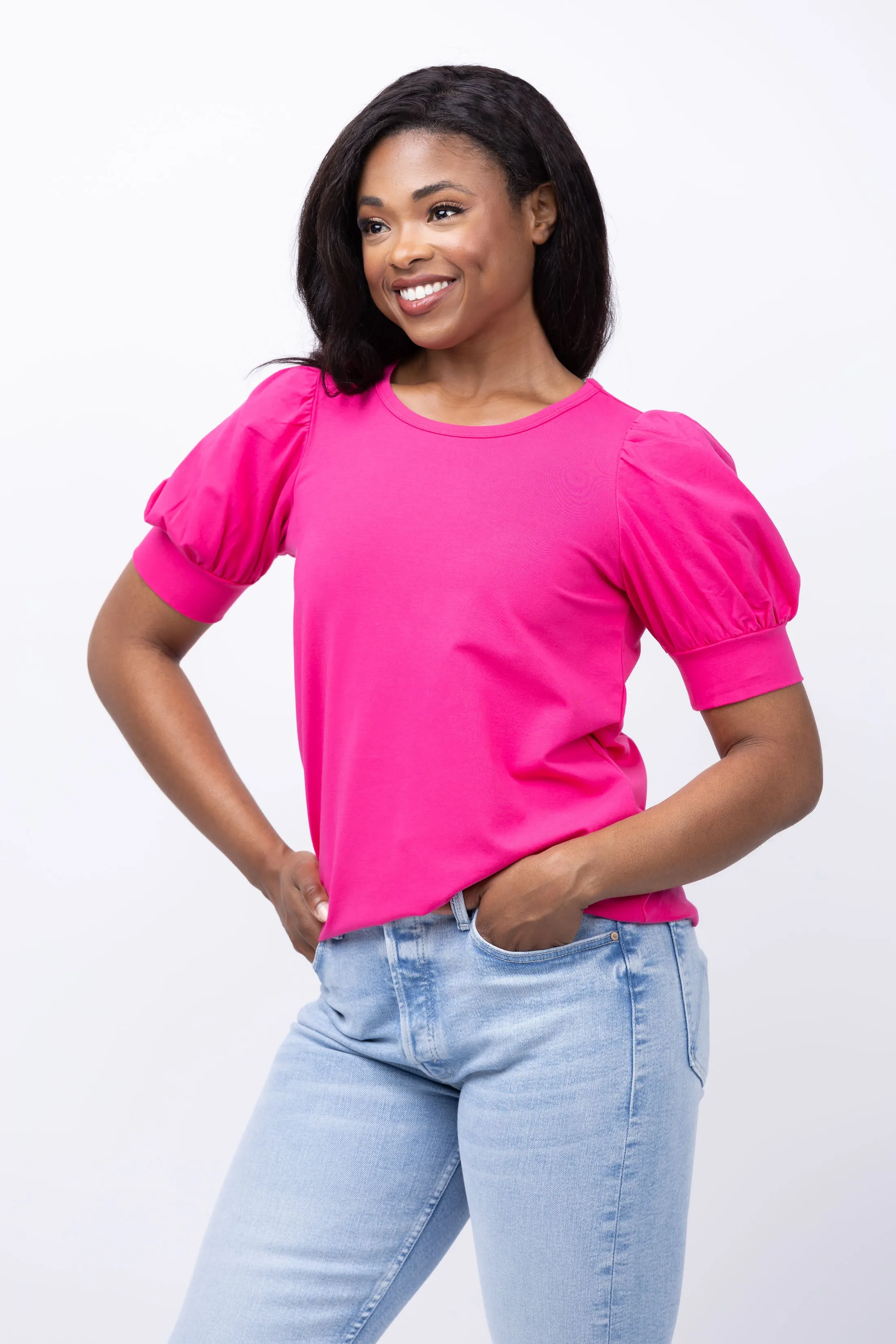 Tyler Boe Puff Sleeve Top in Hot Pink