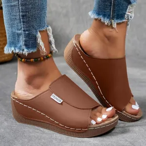 Wedge Sandals For Women 2025,Orthopedic Comfortable Walking Flip Flops Foot Arch Supports Dressy Summer Orthotic Leather Platform Plantar Fasciitis Bunion Slip On Slides Beach Cushion Slide Shoes