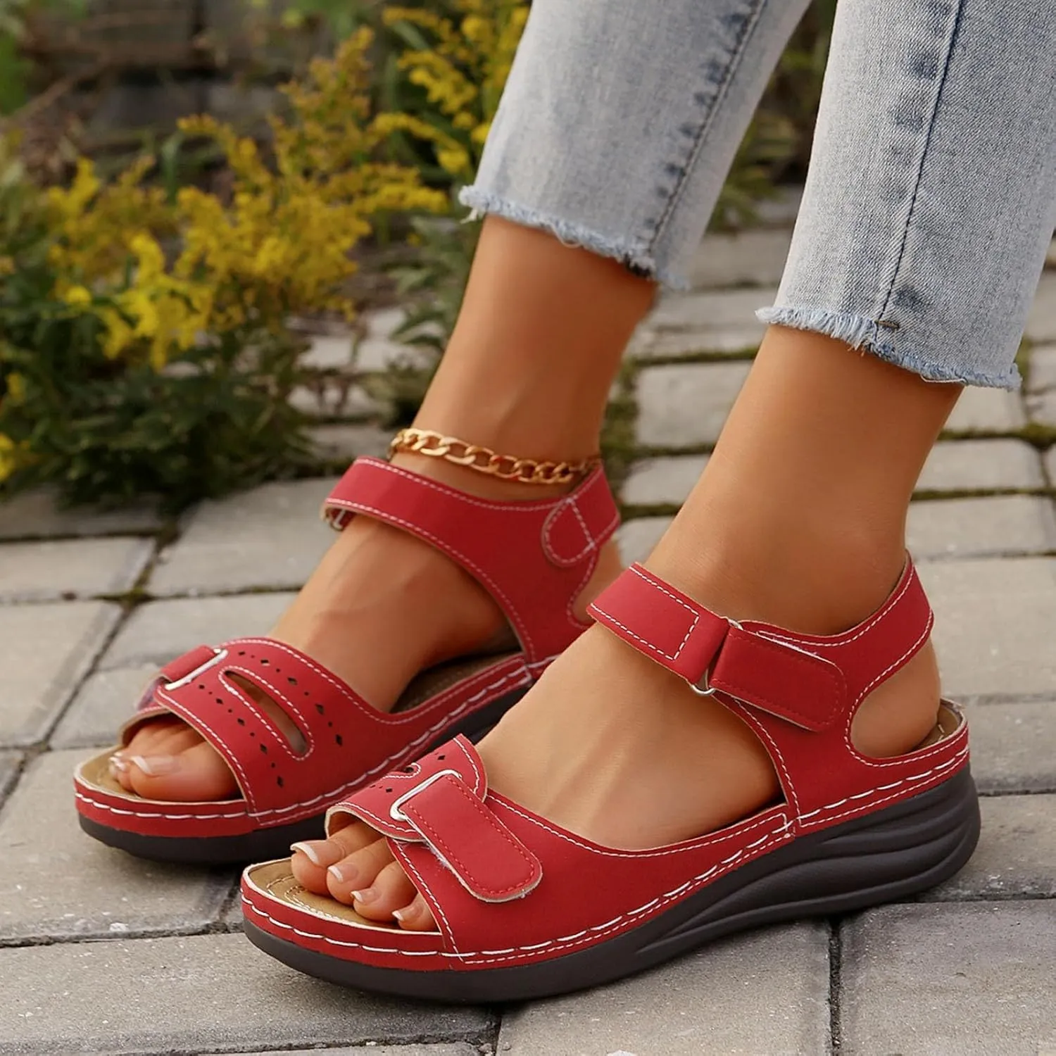 Women Arch Support Walking Sandals Summer Open Toe Orthopedic Platform Slip on Sandals